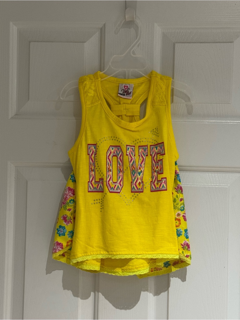 Real Love Yellow Love Tank Top with Floral Accent shorts! Size 4T